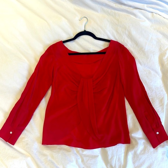 Red Low Back 100% Silk Club Monaco Blouse XS - Picture 2 of 4